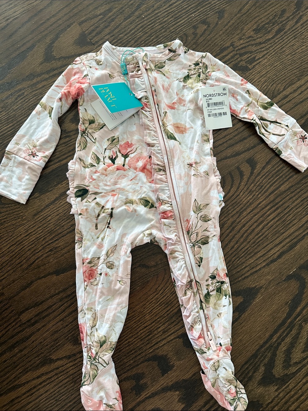 Posh Peanut Pink Floral Zip-Front Footed One-Piece NEW